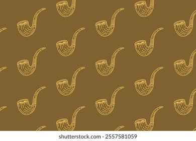 wooden smoke pipe retro doodle seamless pattern on brown background for decor, merchandise. cigar pipe isolated vector pattern background. seamless pattern of pipe smoking background. 