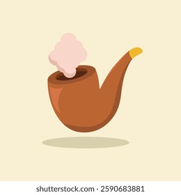 Wooden smoking pipe with smoke. Vector illustration.