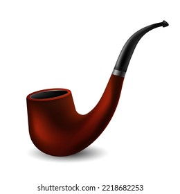 Wooden smoking pipe template. Classic retro tobacco smoking fixture with black traditional curved vector mouthpiece