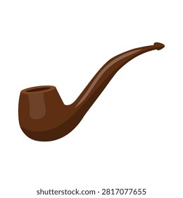 Wooden smoking pipe vector icon, isolated brown tobacco pipe element on white background.