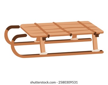 Wooden snow sledge vector illustration. Classic sled design for winter activities. Flat cartoon style, isolated on white background.