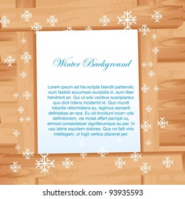 wooden with snowflakes, winter background. vector illustration