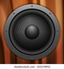 Wooden sound speaker background. Vector illustration.