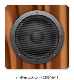 Wooden sound speaker on a white background.