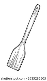 Wooden spatula ink sketch. Hand drawn vector illustration. Retro style.