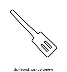 Wooden spatula. Kitchenware sketch. Doodle line vector kitchen utensil and tool. Cutlery