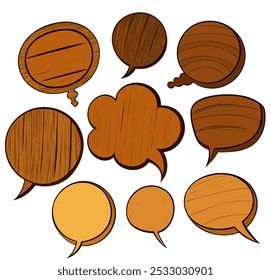 wooden speech bubbles collection for app message, pop up message, infographics, web, ui etc use. cartoon or doodle chat bubbles or message bubbles vector collection on white	

