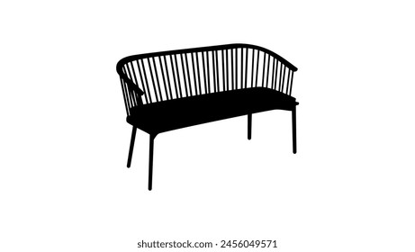 Wooden Spindle Bench, black isolated silhouette