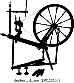 Holzspinnrad Silhouette auf Vektorgrafik.  Drehrad-Symbol, Logo, Vektor.