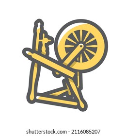 Wooden Spinning Wheel Vector Icon Cartoon Illustration.