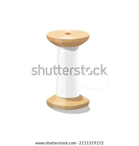 Wooden spool - bobbin with white thread isolated - vector