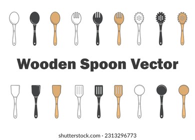 Vector de paquete de Cuchara de Madera, vector de Cuchara , Equipo de restaurante , Silhouette de Cuchilla de Cuchilla de Cuchillo, paquete de horquilla de Cuchara de Cuchillo, paquete de ilustración de madera