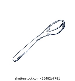 Colher de madeira para cozinhar ou spa desenhado à mão Ilustração vetorial isolada. Modelo de esboço para design de cartão, cosméticos, medicina, menu, café, aromaterapia, decoração de saúde de design de pacote. Gravura