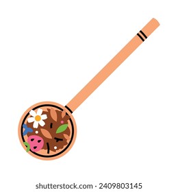 Wooden Spoon with Dried Tea Leaves Vector Illustration