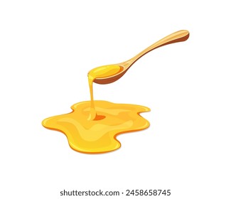 Wooden spoon filled with honey vector isolated on white background.
