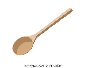 Wooden spoon flat illustration isolated on white background. Cooking ladle. Vector illustration of kitchen utensils in cartoon style