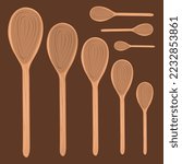 Wooden spoon flat vector illustration. Cute wooden spoon set cartoon vector illustration for graphic design and decorative element