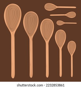 Wooden spoon flat vector illustration. Cute wooden spoon set cartoon vector illustration for graphic design and decorative element