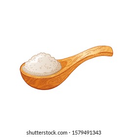 Wooden Spoon With Food - Sketch Wheat Flour, Rice, Sea Salt, Spice, Potato, Oat, Sugar, Porridge. Doodle Hand Drawn Vector Illustration, Vintage  Drawing, Isolated White Background