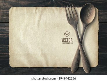 Wooden spoon and fork. Vector Illustration