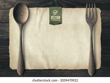 Wooden spoon and fork. Vector Illustration
