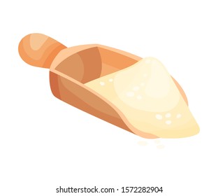 Wooden Spoon Full of Flour For Gnocchi Preparation Vector Illustration