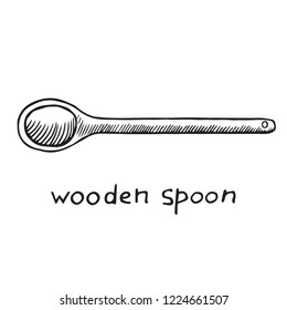 Wooden Spoon, Hand Drawn Doodle Sketch, Black And White Vector Illustration