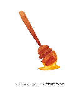 Wooden Spoon with Honey Isolated. Vector Illustration in Cartoon Style. 