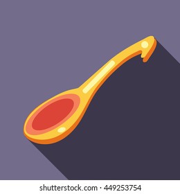 Wooden spoon icon in flat style on a lavender background