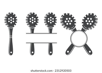Vector de monograma de cuchara de madera, silueta de cuchara de madera, vector de cuchara de madera, equipo de restaurante, pinza, cuchara de horquilla y monograma de cuchara, vector, ilustración