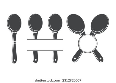 Vector de monograma de cuchara de madera, silueta de cuchara de madera, vector de cuchara de madera, equipo de restaurante, pinza, cuchara de horquilla y monograma de cuchara, vector, ilustración