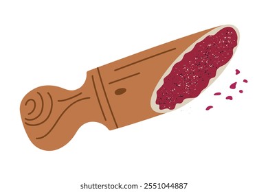 Holzlöffel oder Löffel gefüllt mit rotem Gewürzpulver, Chilischoten oder Paprika. Vektorgrafik im flachen Cartoon-Stil, ideal für kulinarische, Küchen- und Gewürzdesigns