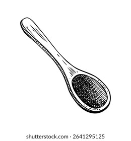 Wooden spoon sketch. Hand-drawn vector illustration. Kitchen decor, cooking tool,  kitchenware, culinary utensil. NOT AI generated