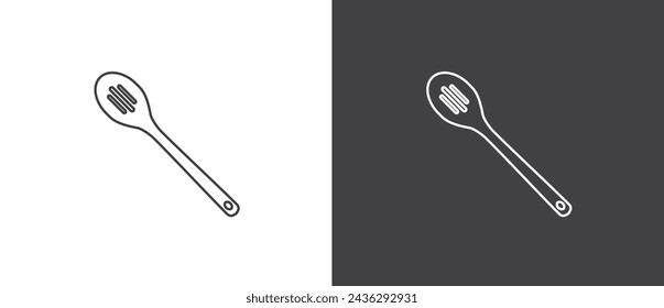 Wooden spoon and wooden spatula cooking tools icon, Kitchenware vector icon in line style. vector illustration in back and white background.