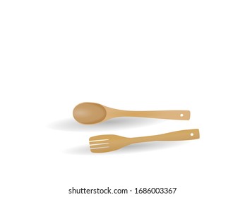 Wooden spoon and spatula isolated on white background illustration vector
