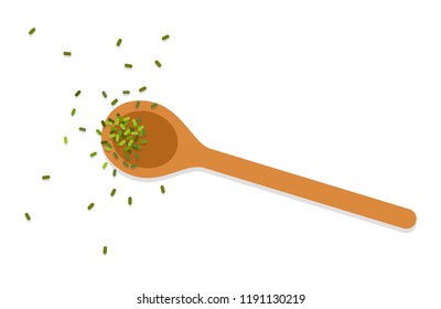 Wooden spoon with spices vector flat material design isolated on white