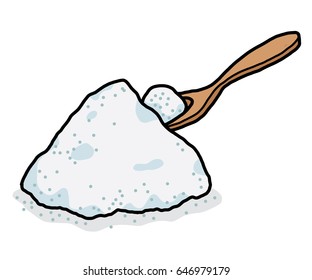 wooden spoon, sugar or salt pile  / cartoon vector and illustration, hand drawn style, isolated on white background.