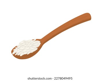 wooden spoon with white rice- vector illustration