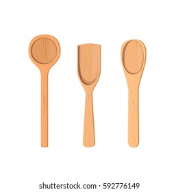 Wooden spoons Collection. Kitchenware set on white background.