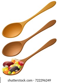 Wooden spoons with mixed fruit illustration