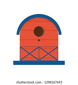 Wooden spring bird house icon in flat design. Colorful garden birdhouse illustration. Cartoon nesting box.