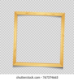 Wooden square art frame with shadow on transparent background. Modern border shape photo interior furniture framework. Portfolio template