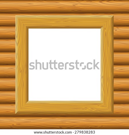 Wooden Square Frame on a Wall with Empty White Space, Background for Your Image or Text. Vector