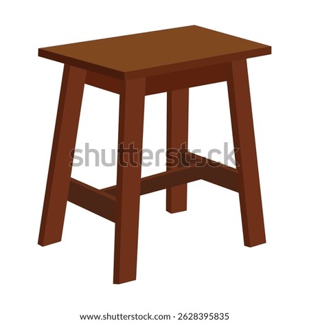 Wooden square stool with four angled legs and a crossbar support in 3d style design