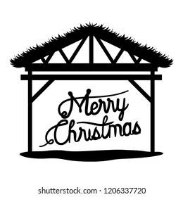 wooden stable manger with merry christmas text