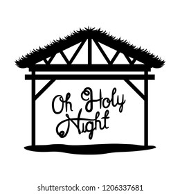 wooden stable manger with oh holy night text