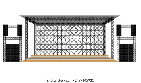 wooden stage and speaker on the truss system on the white background	