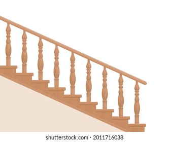 Wooden stair railings, turned banisters, side view. Isolated vector illustration on white background.
