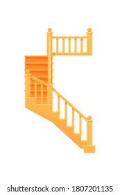 Wooden staircase. Isolated staircase with railing and balusters icon. Vector house interior wooden stair steps design. Architecture and climb concept