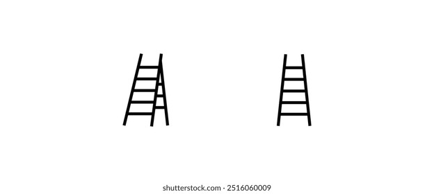 wooden staircase ladder Step stepladder line and flat icons set, editable stroke isolated on white, linear vector outline illustration, symbol logo design style